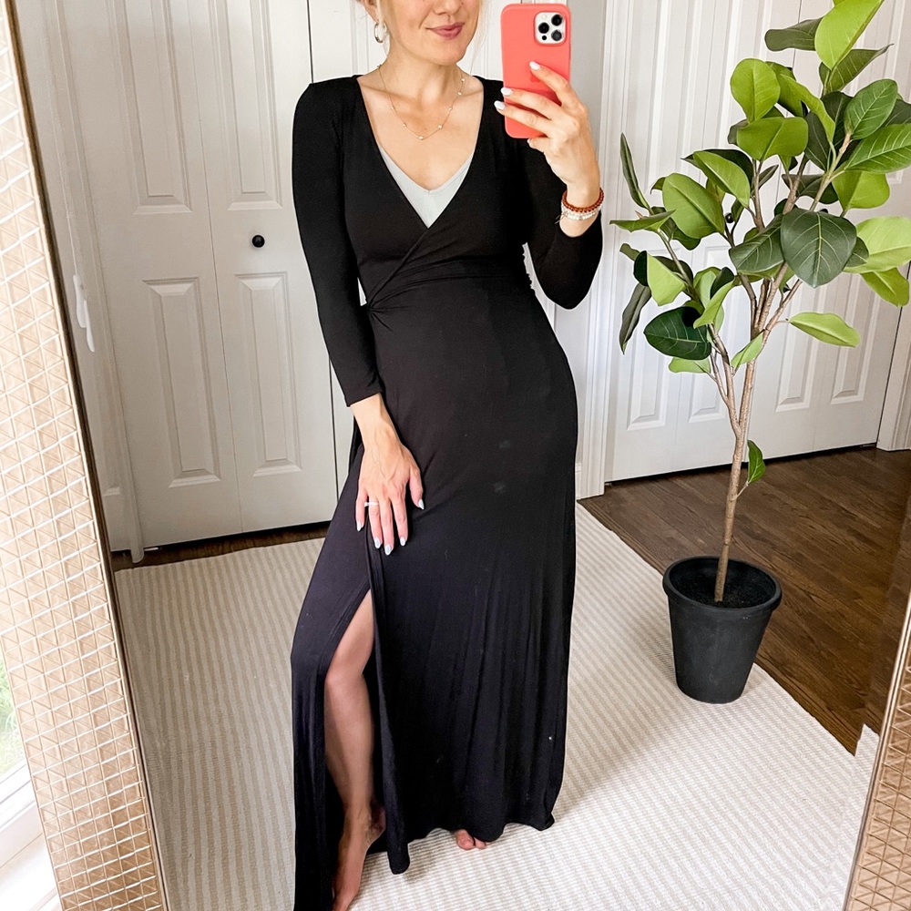 Lulus  Garden District Navy Blue Wrap Maxi Dress in Black